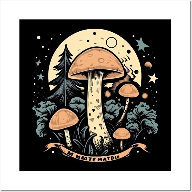 Mushroom hunting under the changing moon Wall Art by Pixel Poetry